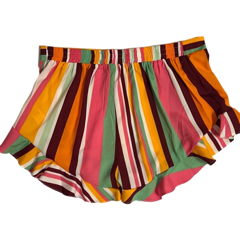 Boohoo striped floppy shorts with ruffles